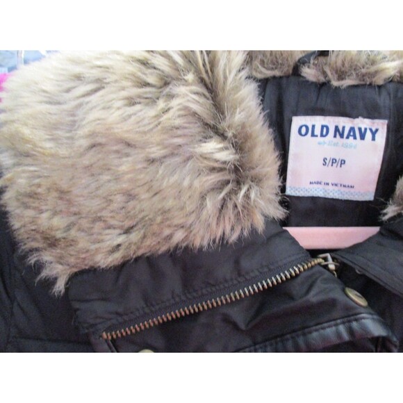 Old Navy Womens Sz S Faux Fur Collar Quilted Puffer Jacket Black Winter Coat - Picture 4 of 7